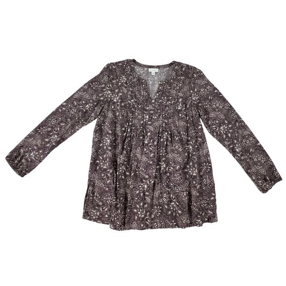 PureJill by J Jill Blouse Top Size Small Dark Plum Floral Notch Neck Pleated - Picture 6 of 9